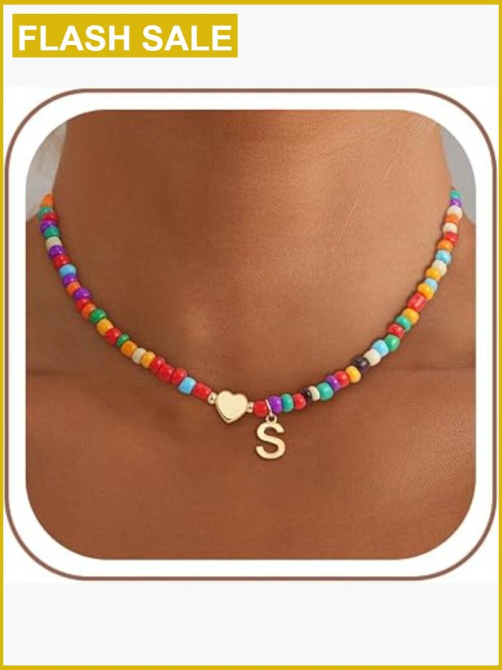 Colorful Initial Choker Necklace - Dainty Beaded Pendant